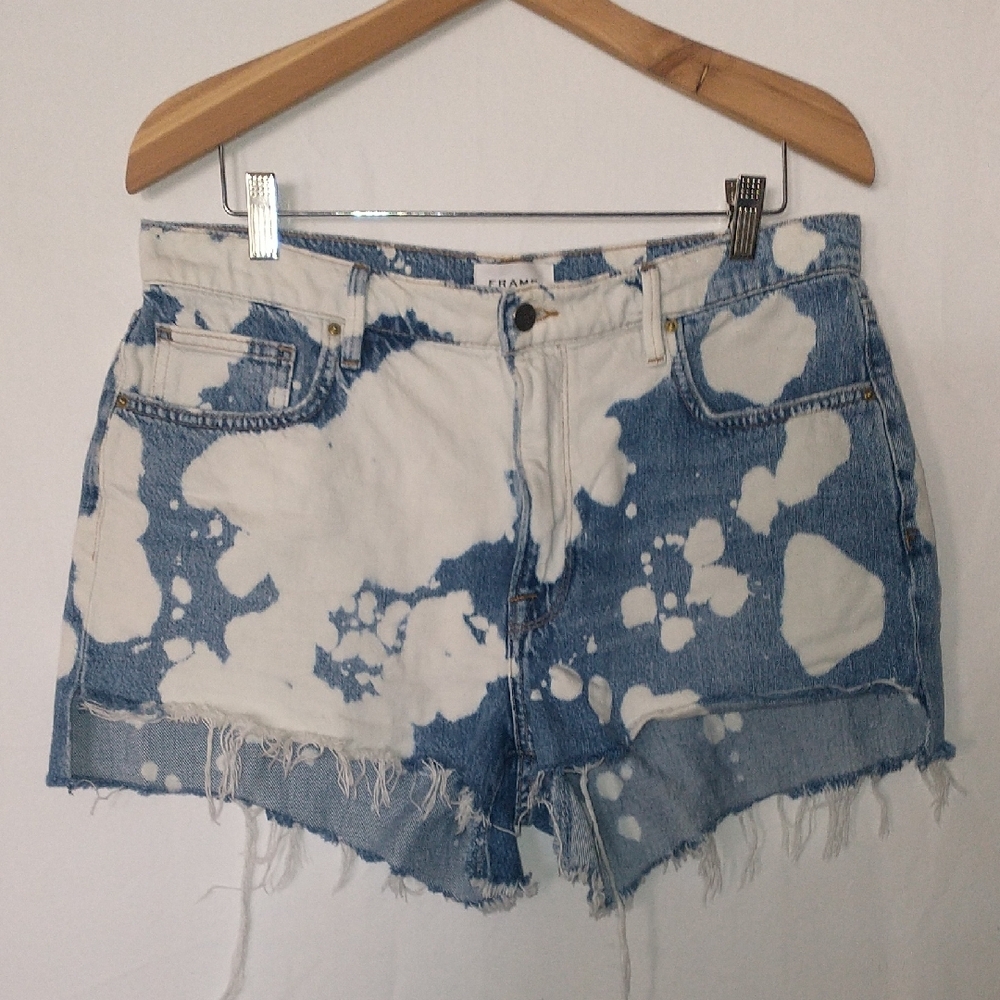Frame Denim White & Blue Bleached Cutoff Jean Shorts Size 28